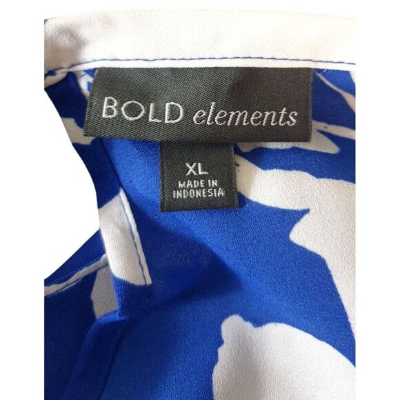 Bold Elements Womens Cold Shoulder Top XL Blue Floral Hawaiian Boho Tunic Chic - Picture 5 of 6